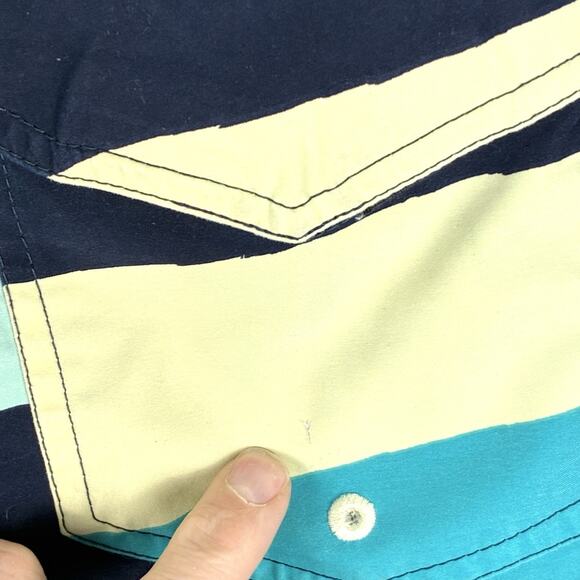VTG Volcom Mens 31 Y2K Blue Striped V2S 2-Way Stretch Board Shorts Swim Trunks - Picture 8 of 8